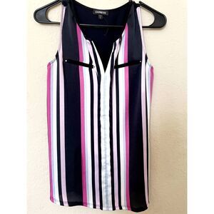 EXPRESS SLEEVELESS BLOUSE SMALL STRIPED PINK BLACK BRAND NEW